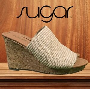 SUGAR | HARUKI GENUINE CORK SLIP-IN WEDGE MULE SANDALS